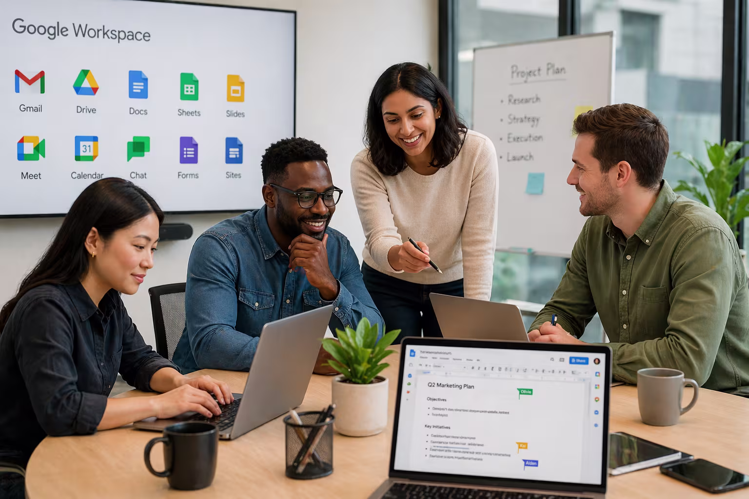 Employees collaborating with Google Workspace