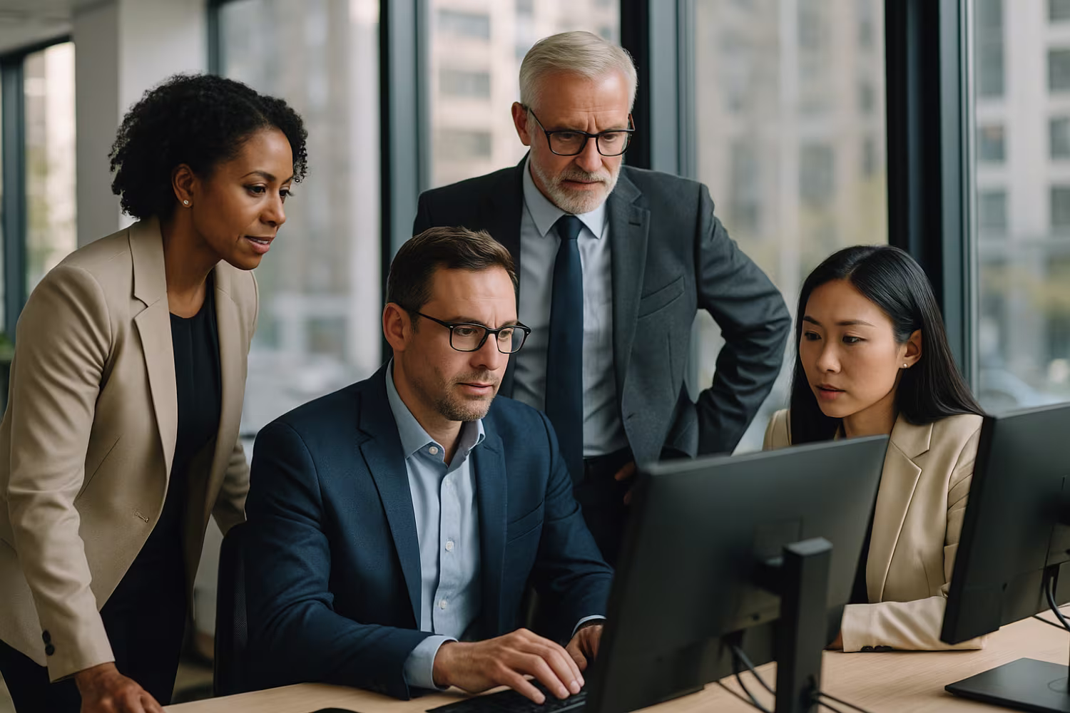 Diverse professionals discussing IT optimization strategies