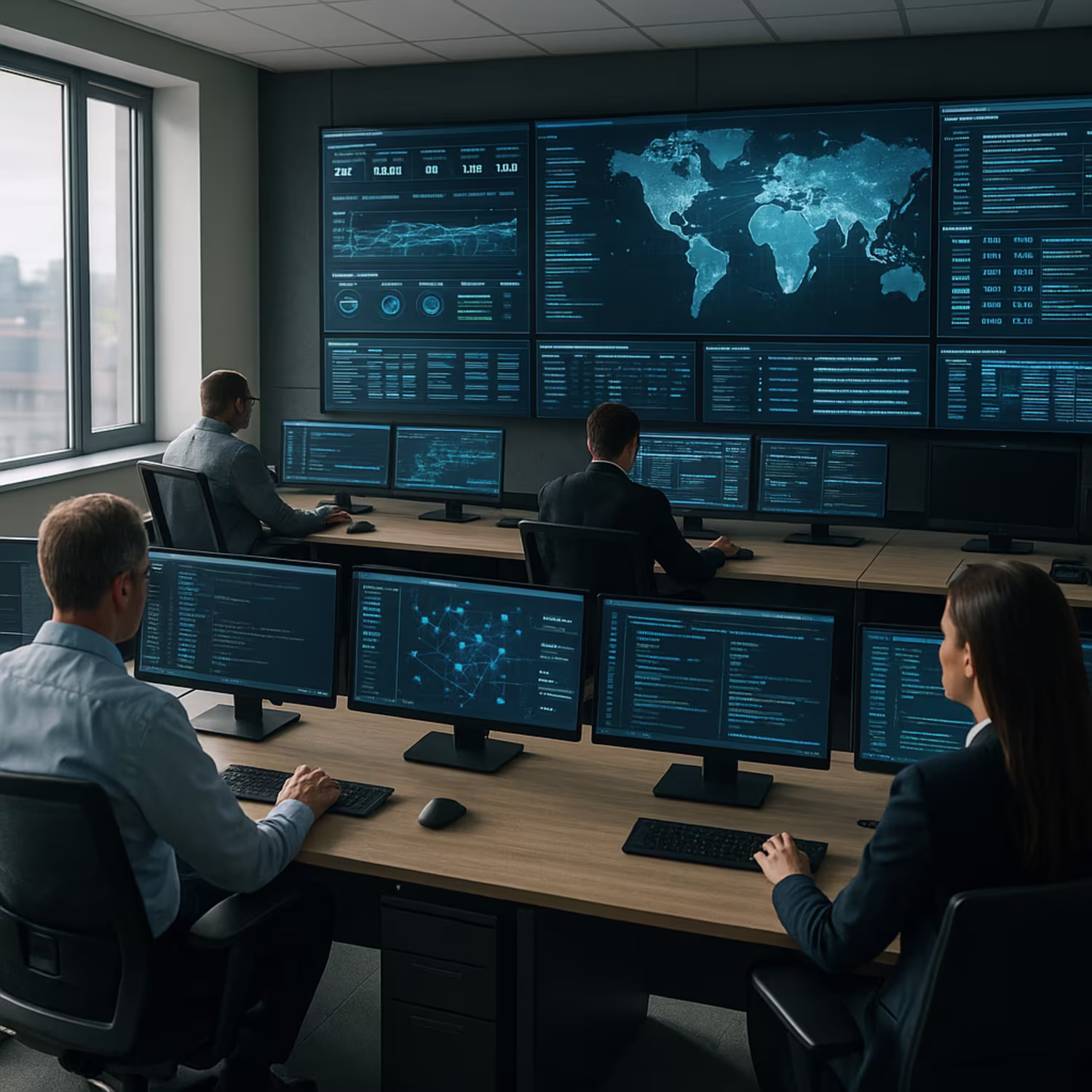 Efficient IT control room mid-morning