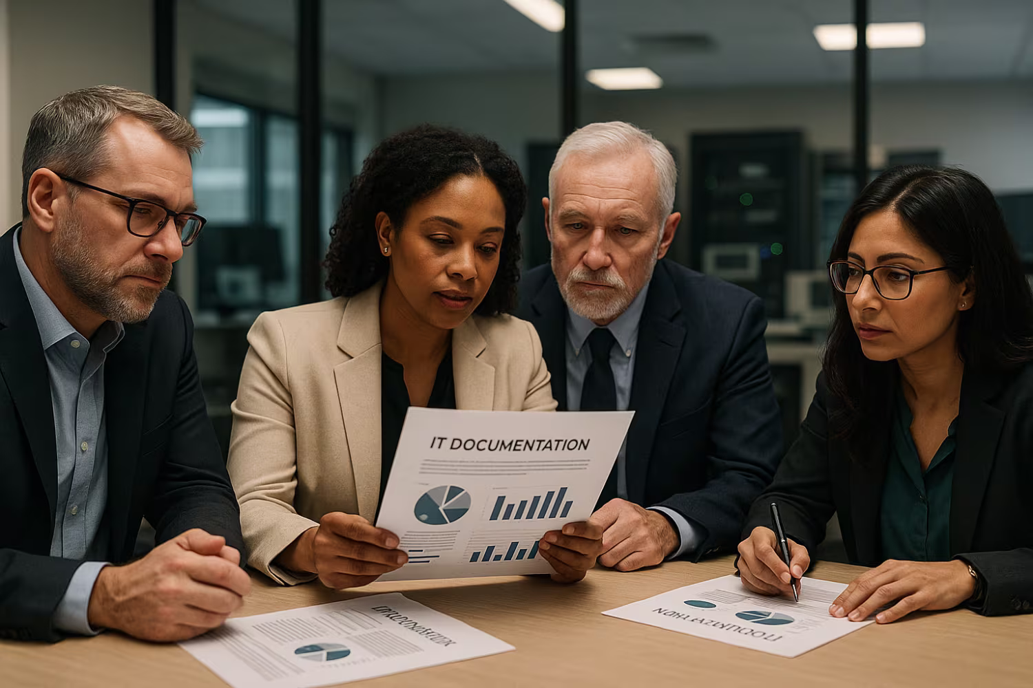 Team reviewing IT documentation professionally