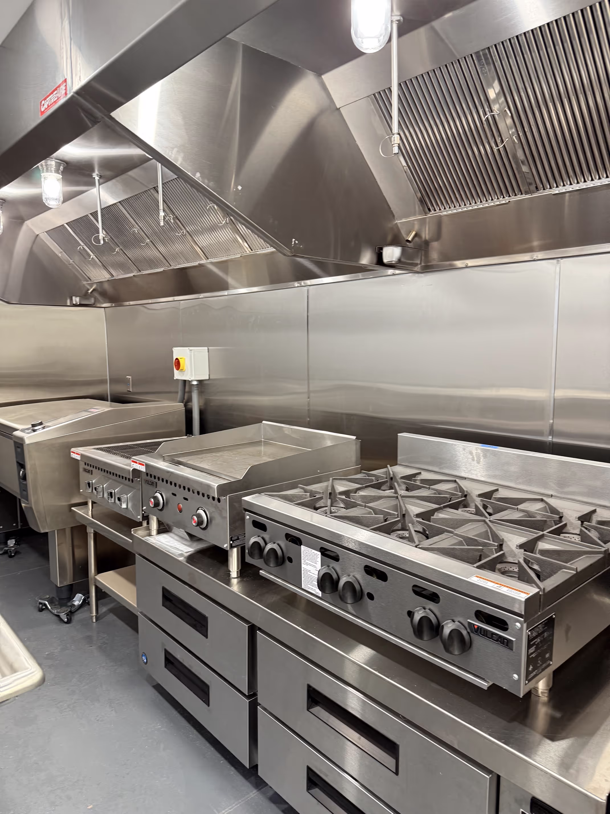 A mobile kitchen trailer interior, fully equipped