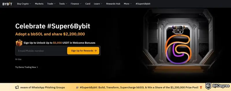 Bitunix review: the Bybit homepage.