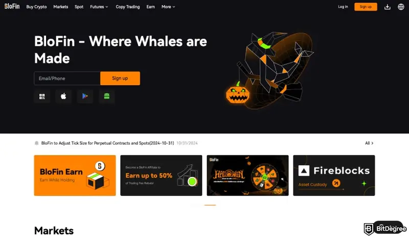 Blofin review: a screenshot of Blofin's landing page.