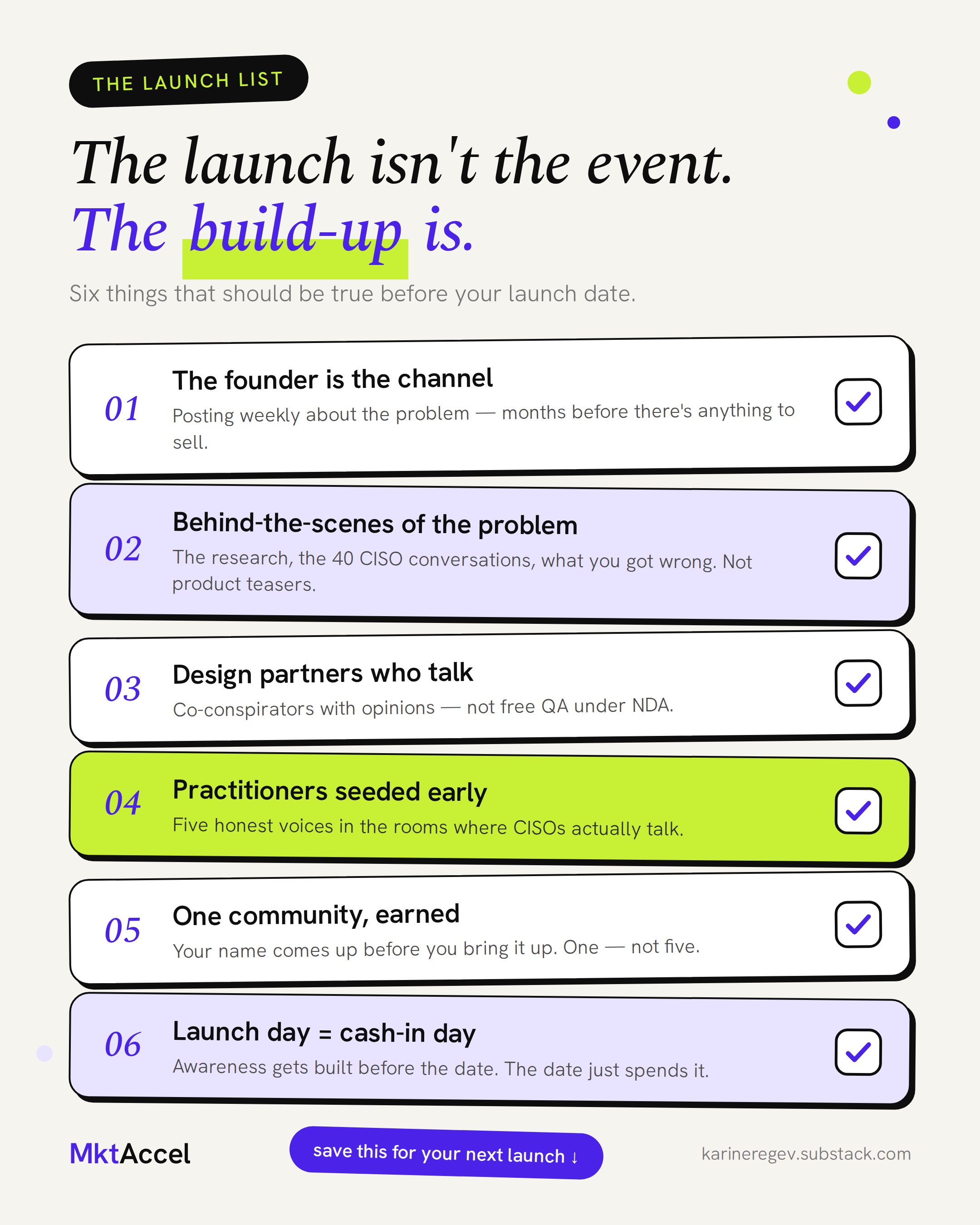 The Launch List — six things that should be true before your launch date