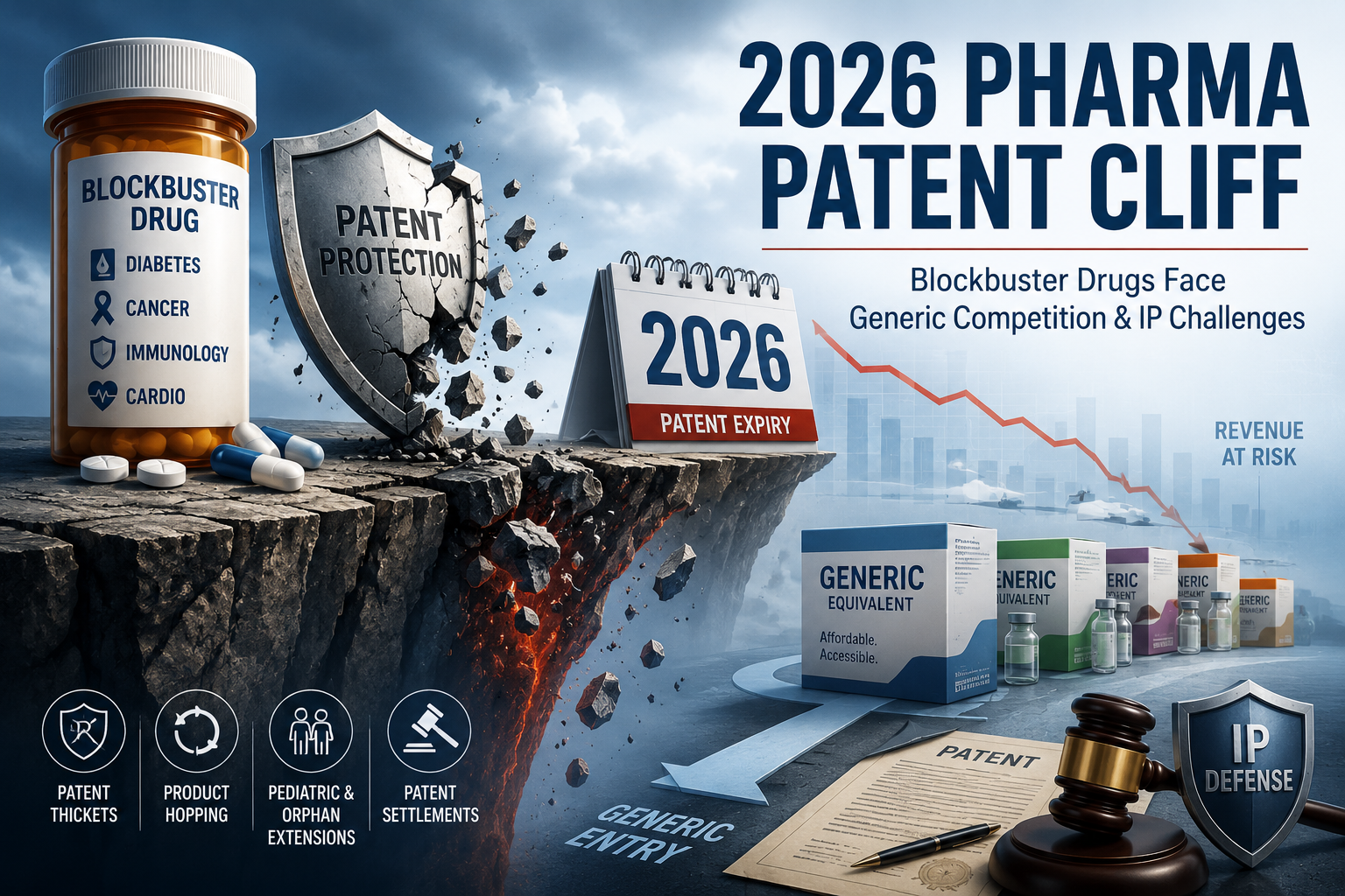 2026 Pharma Patent Cliff: How Blockbuster Drugs Face Generic Competition & IP Challenges