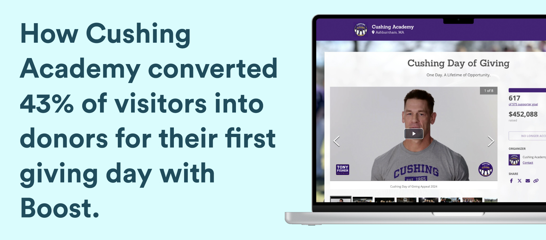 How Cushing Academy converted 43% of visitors into donors for their first Giving Day with Boost