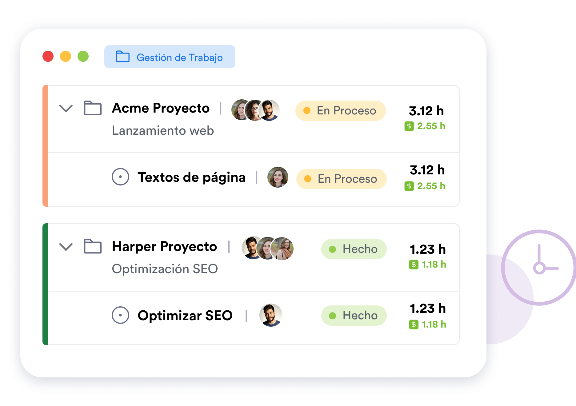 Gestione sus proyectos en una plataforma Memtime basada en web.