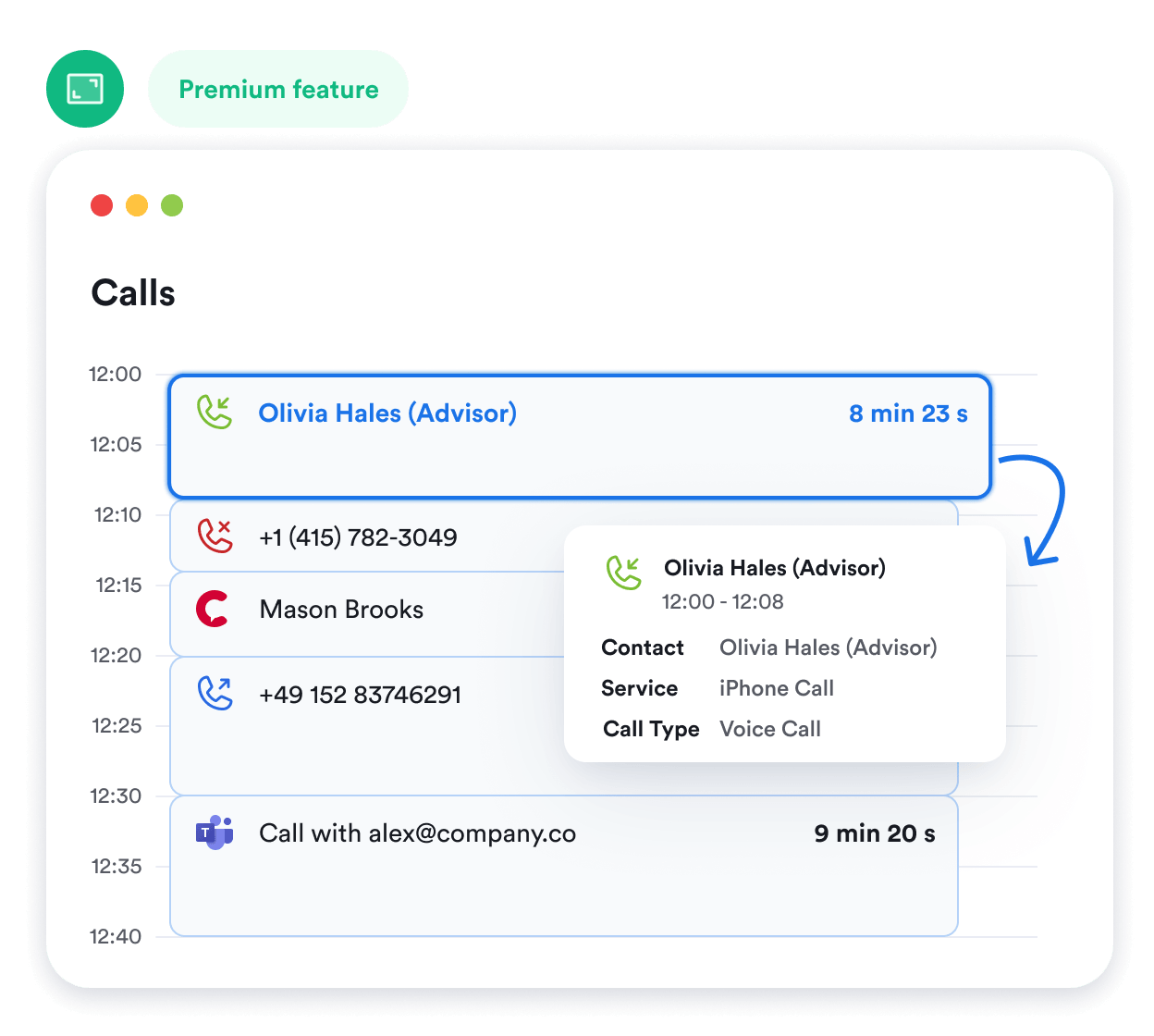 Call time tracking in Memtime