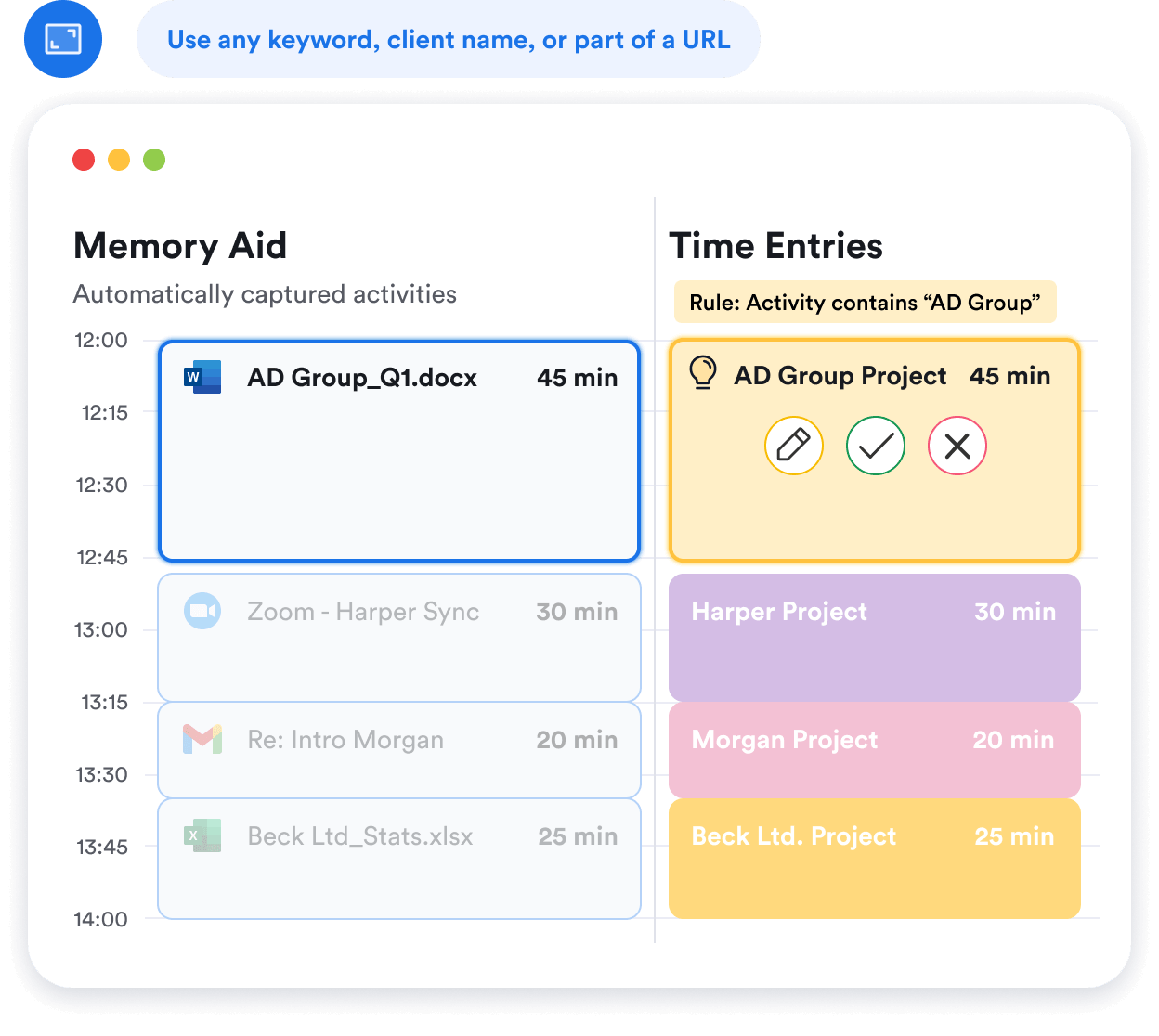 Smart time entries in Memtime