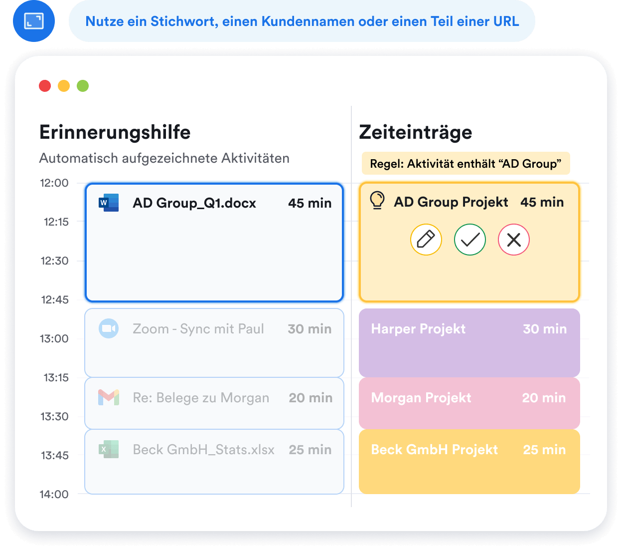 Intelligente Zeiteinträge in Memtime