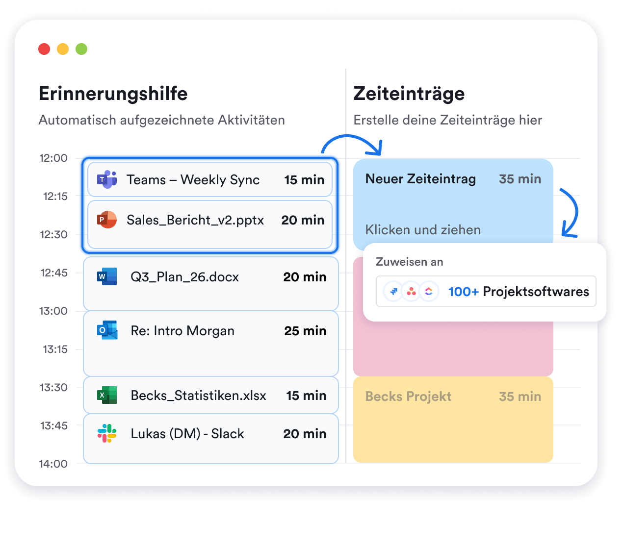 Zeiteinträge für Projekte in Memtime