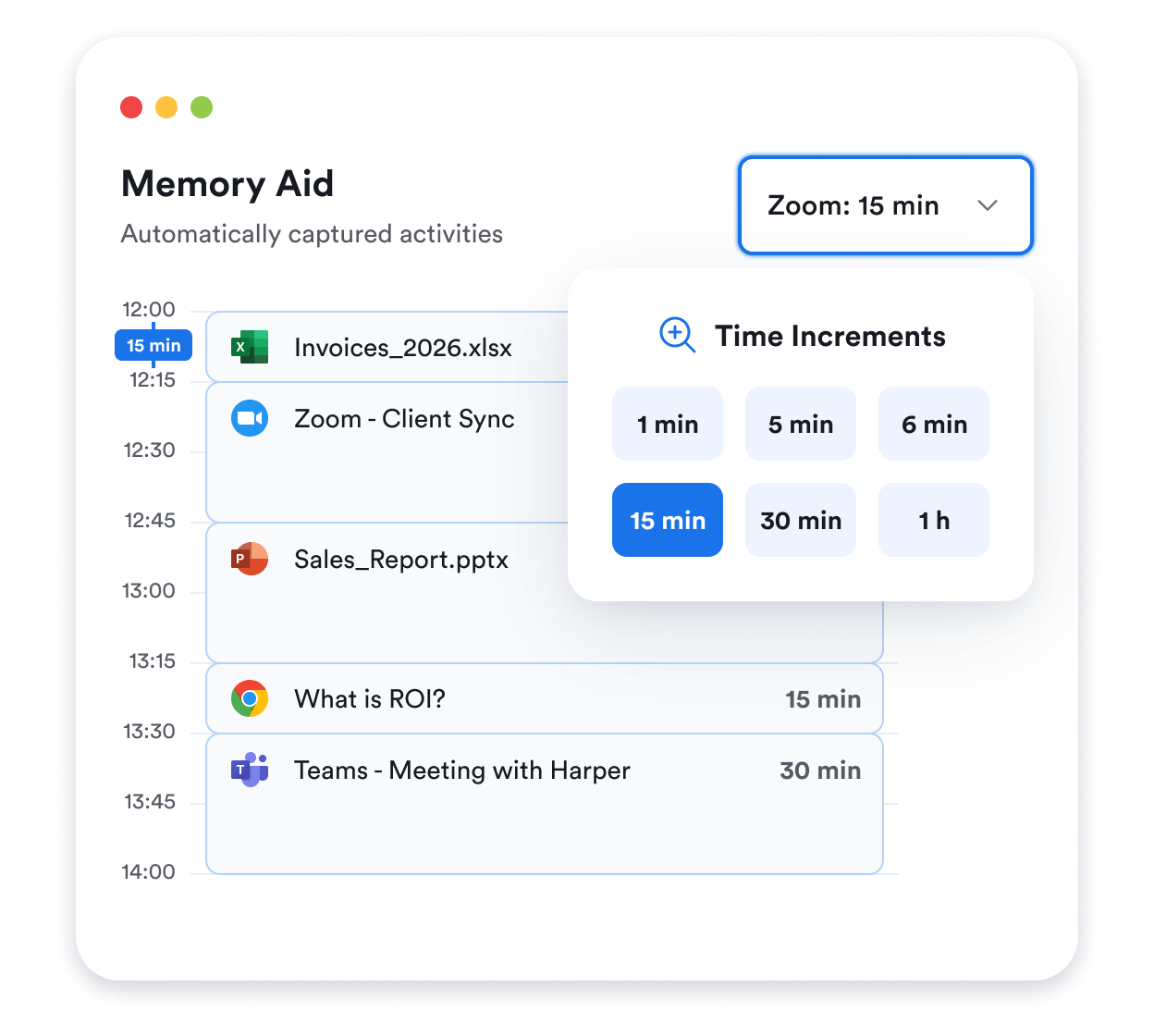 Work hours logging increments in Memtime