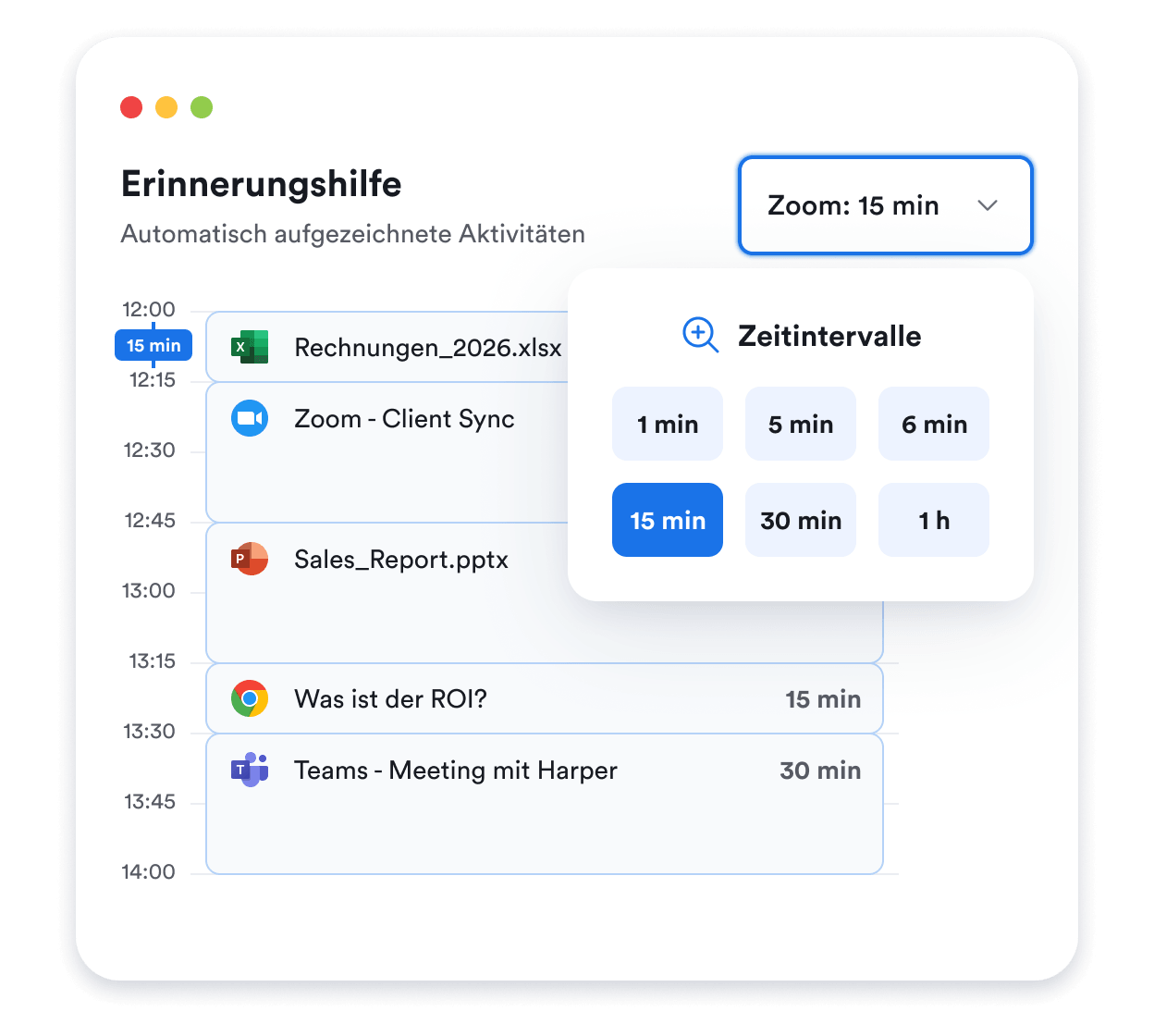 Intervalle für die Arbeitszeiterfassung in Memtime