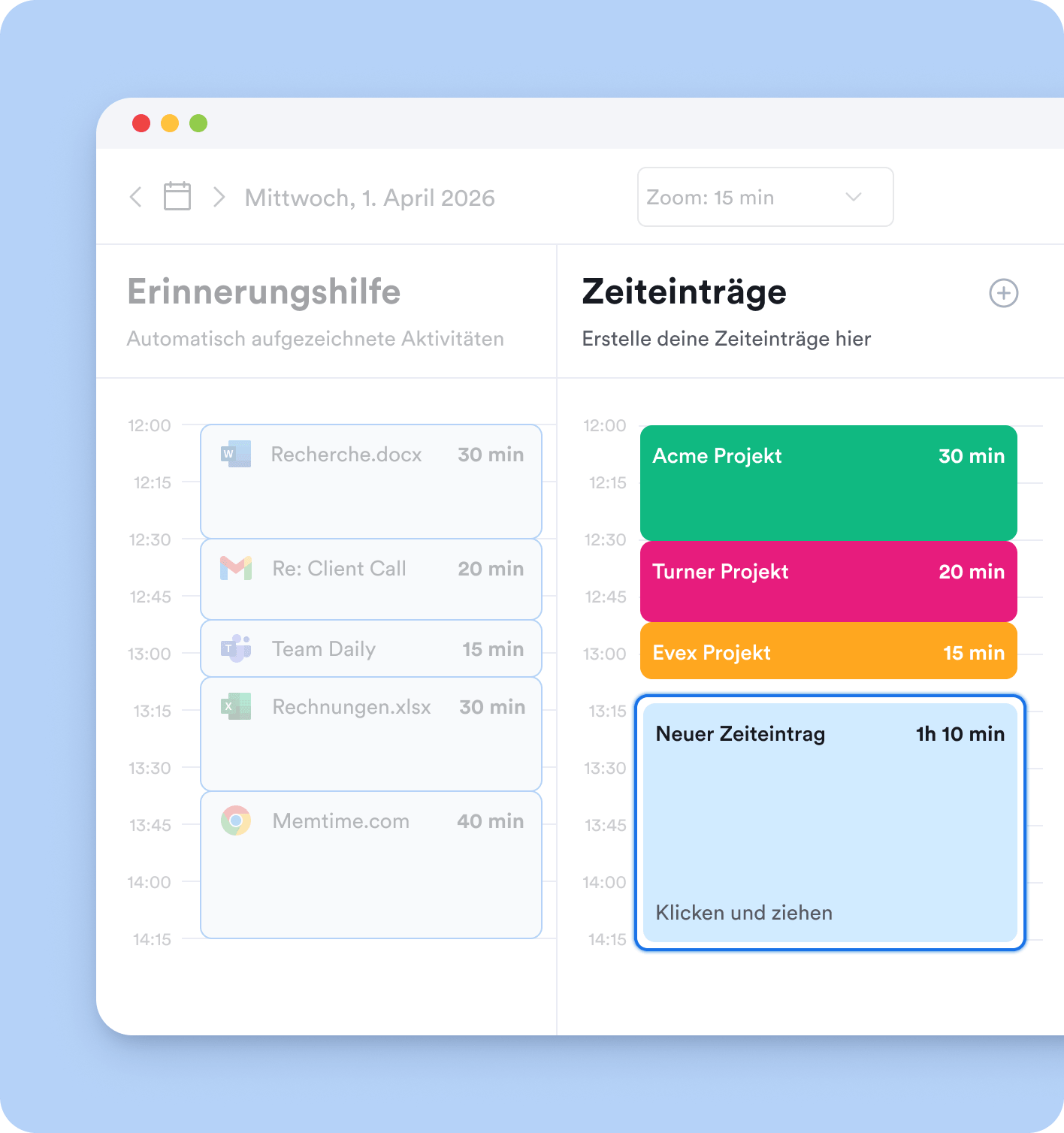 Projektbezogene Zeiterfassung in Memtime