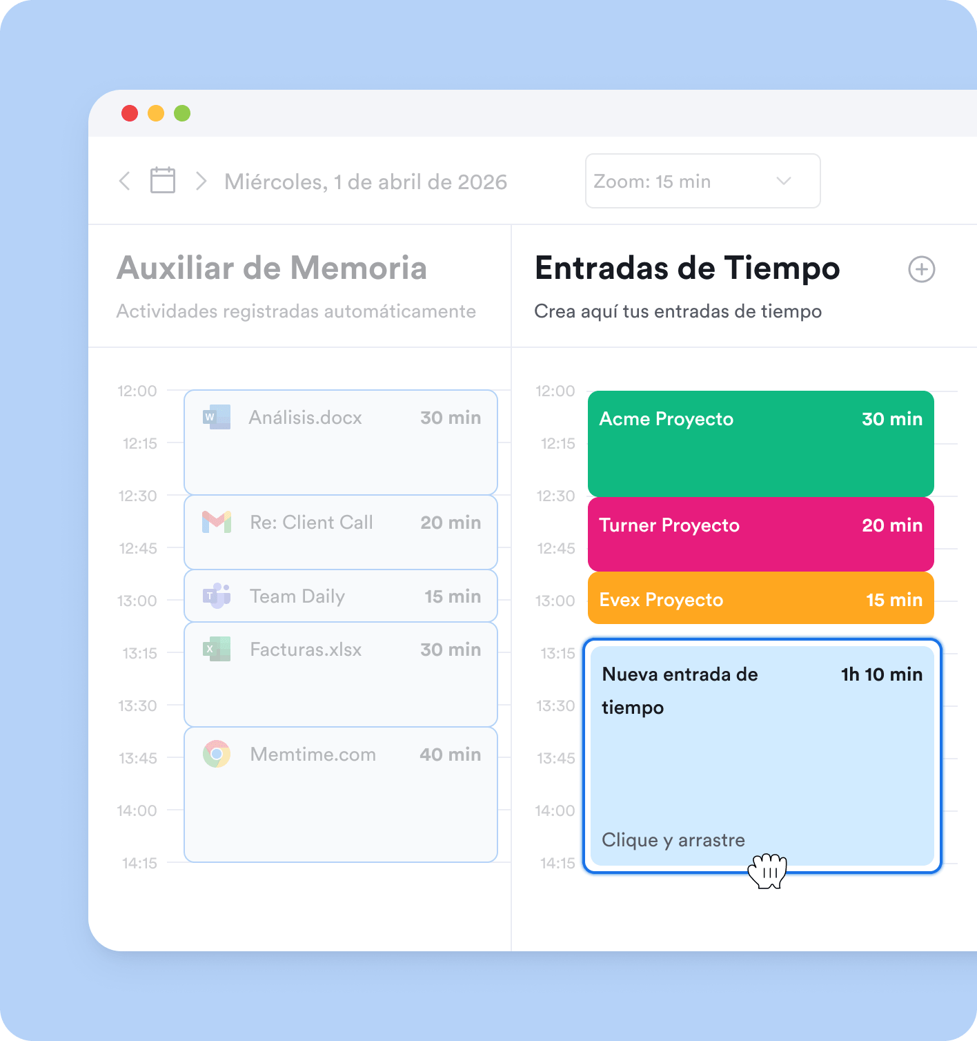 Registro de tiempo en proyectos