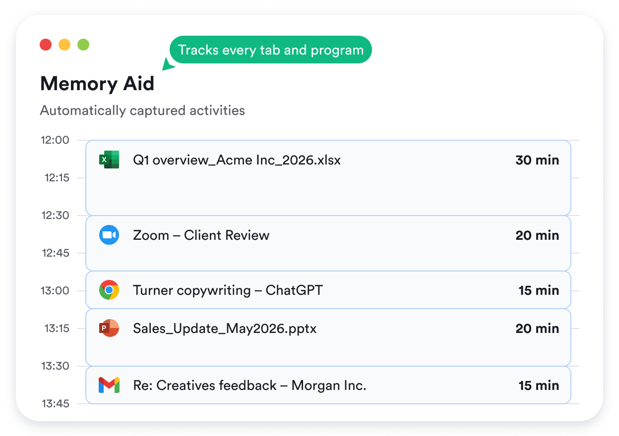 Time tracking in the background