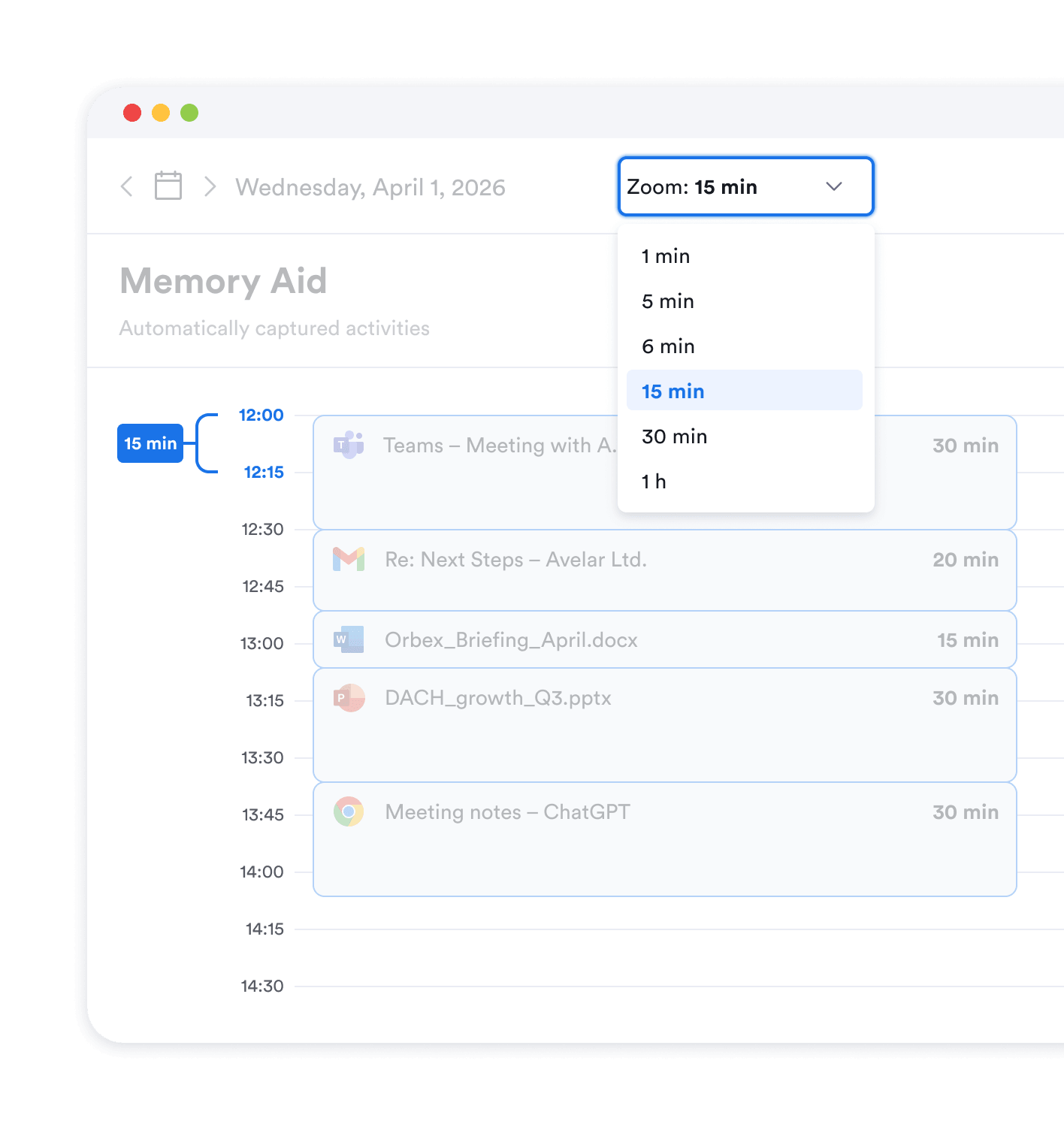 Time increments options in Memtime