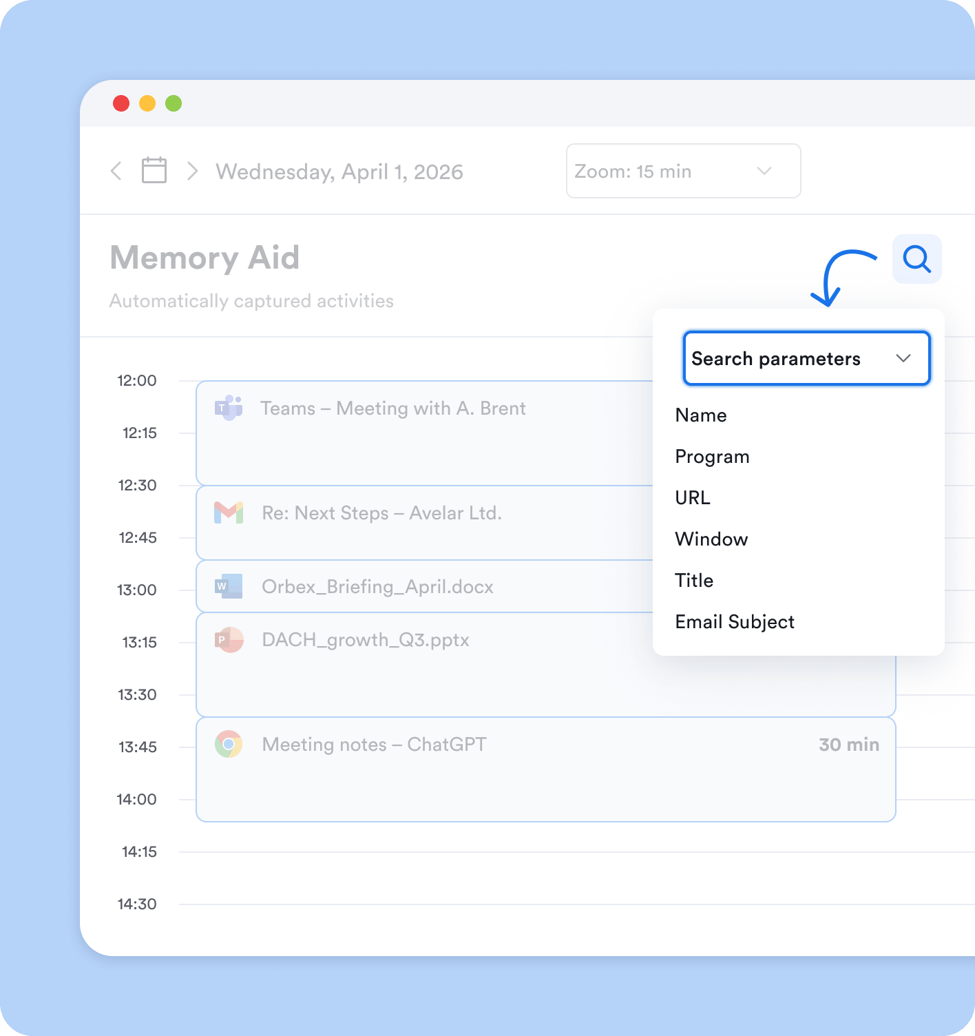 Searching through Memtime timeline