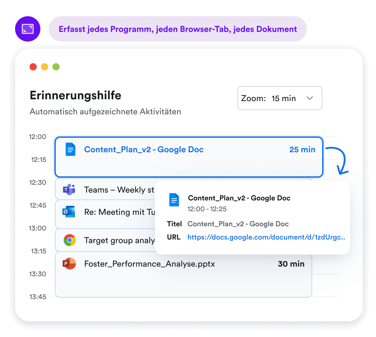 Automatische Timeline in Memtime
