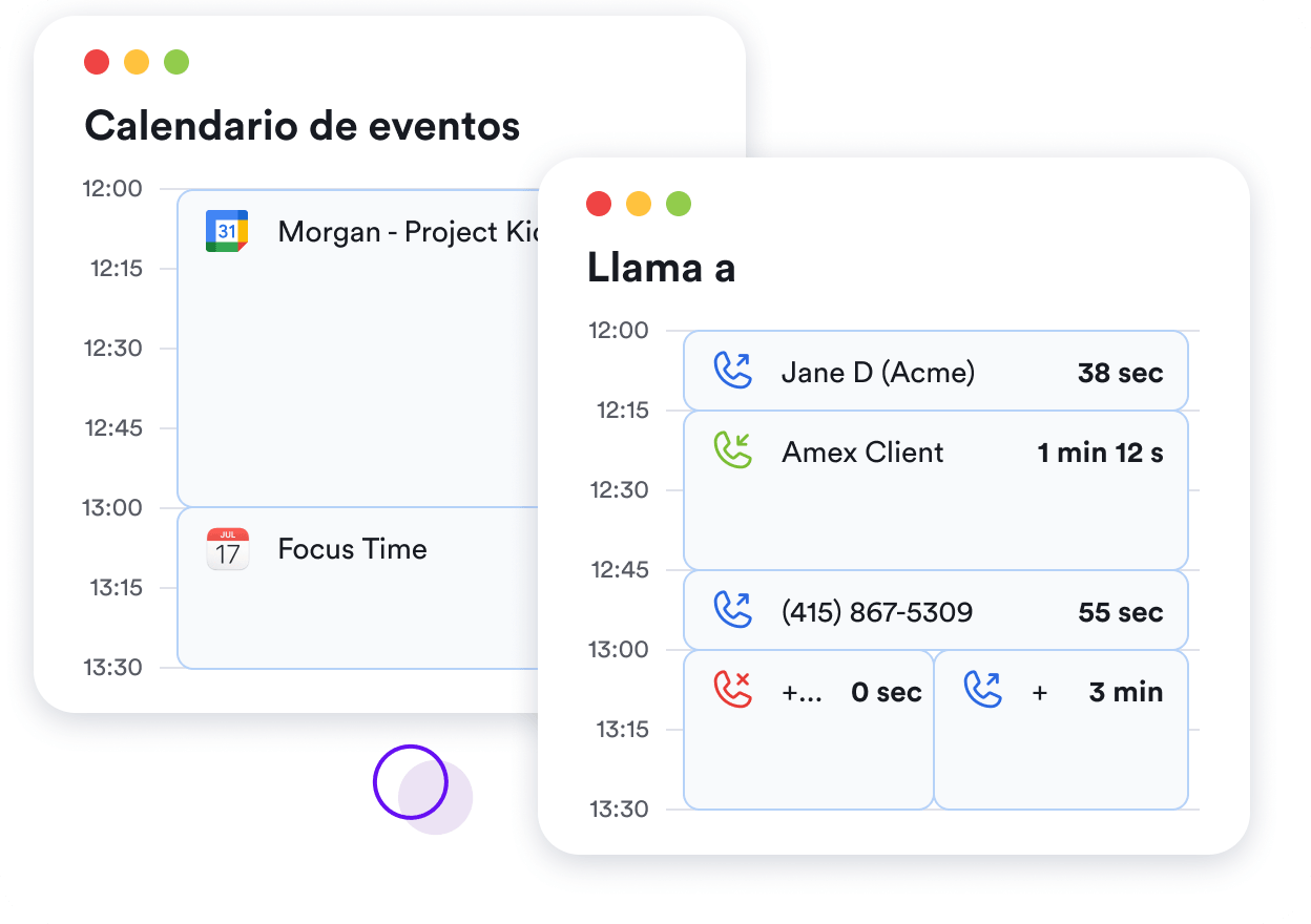 Calendario y llamadas en la cronología de Memtime