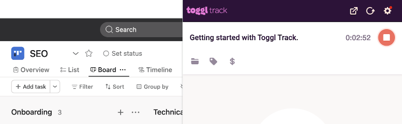 Toggl Track timer