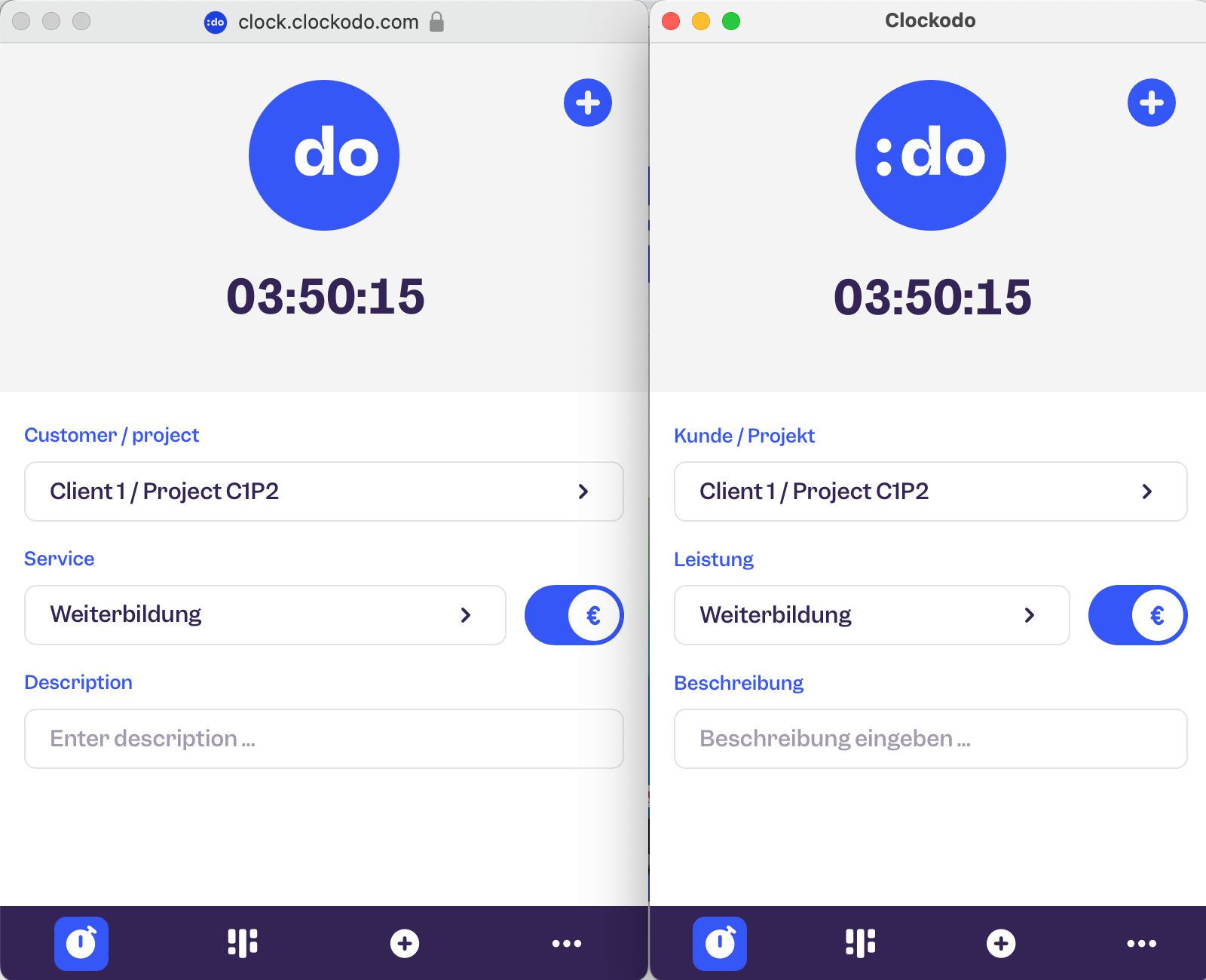 clockodo time clock desktop vs web