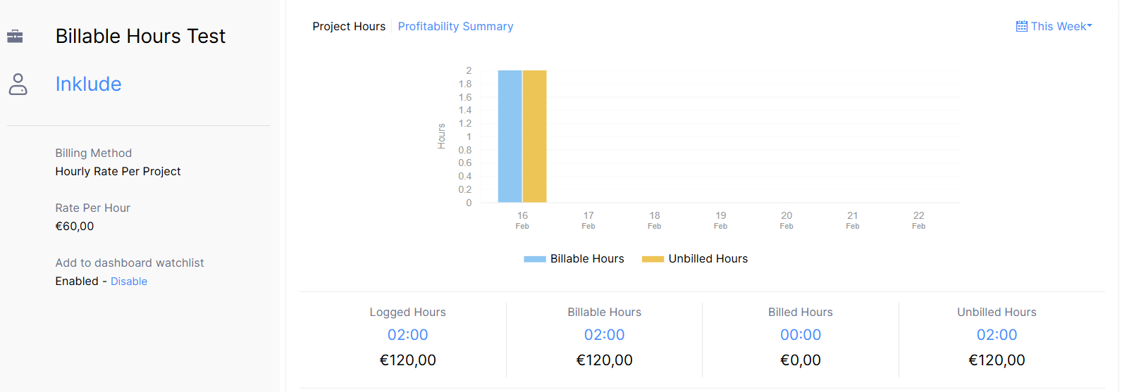 Logging hours for task in a Zoho Books project