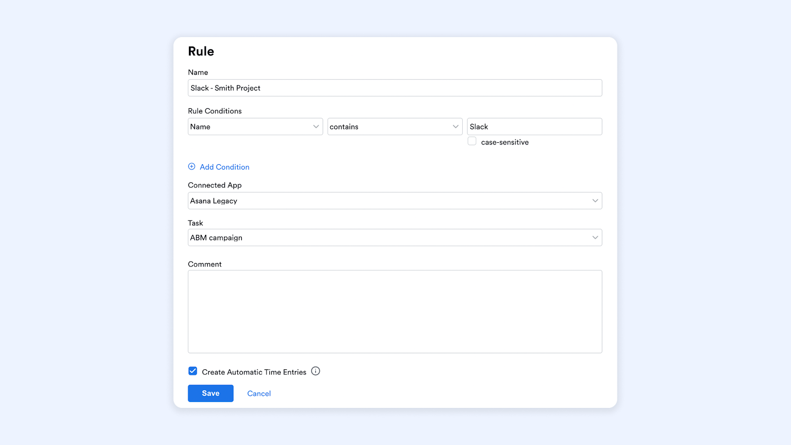 Setting up a rule in Memtime
