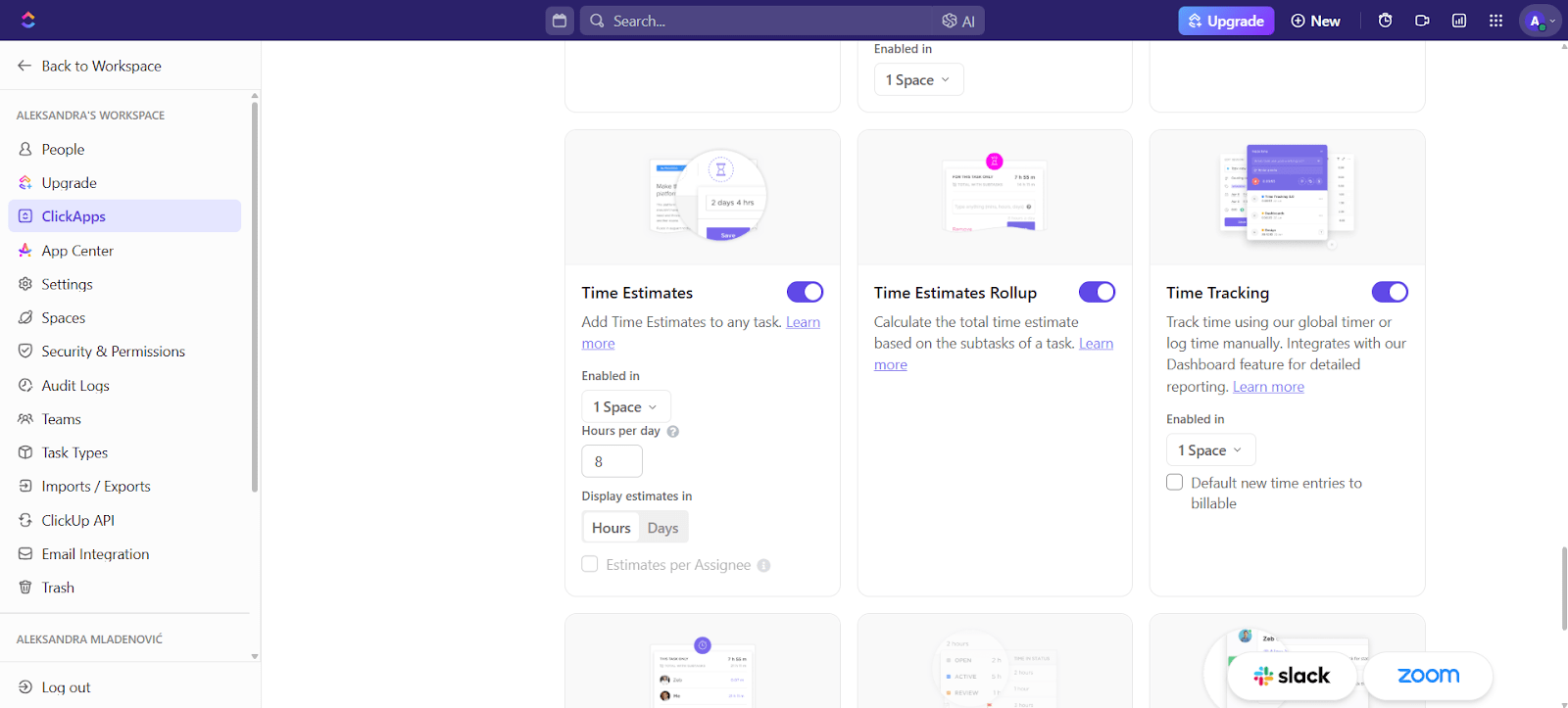 Time-related features being available in ClickUp