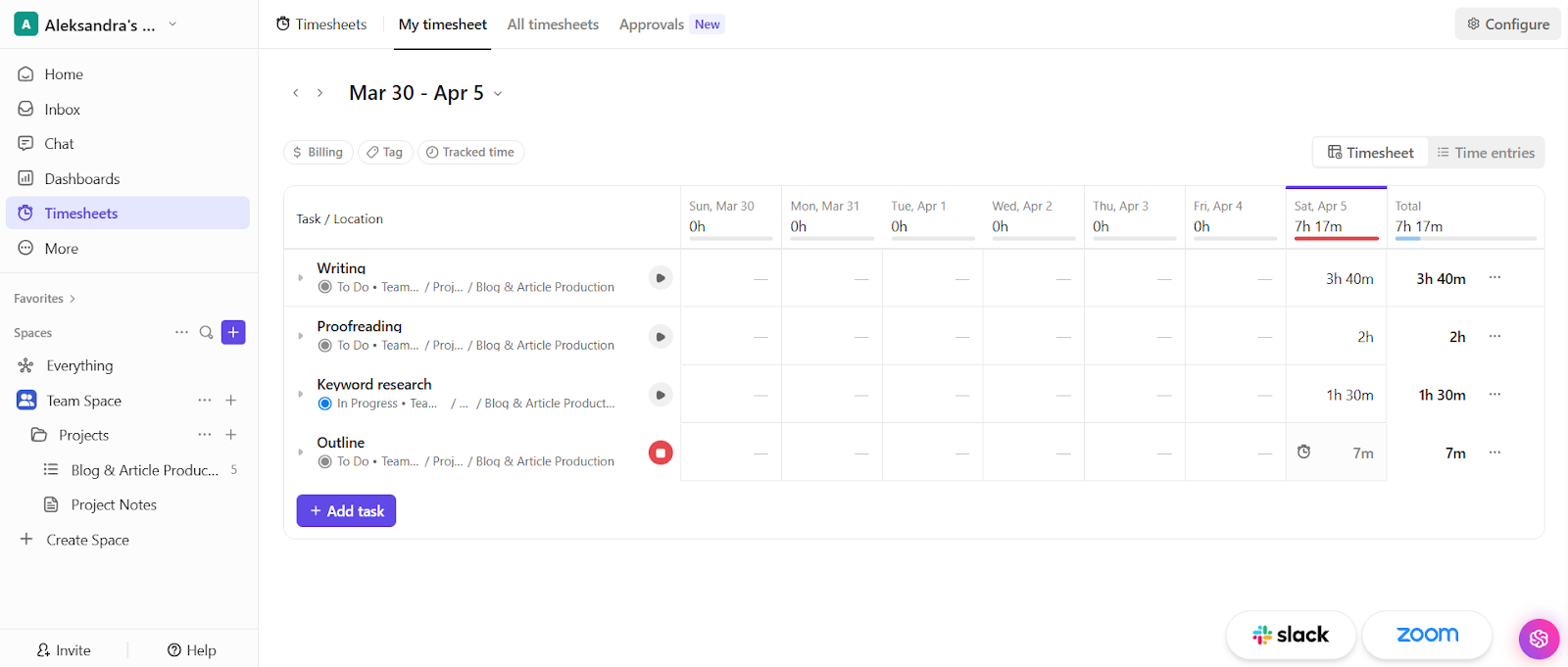 Accessing timesheets in ClickUp