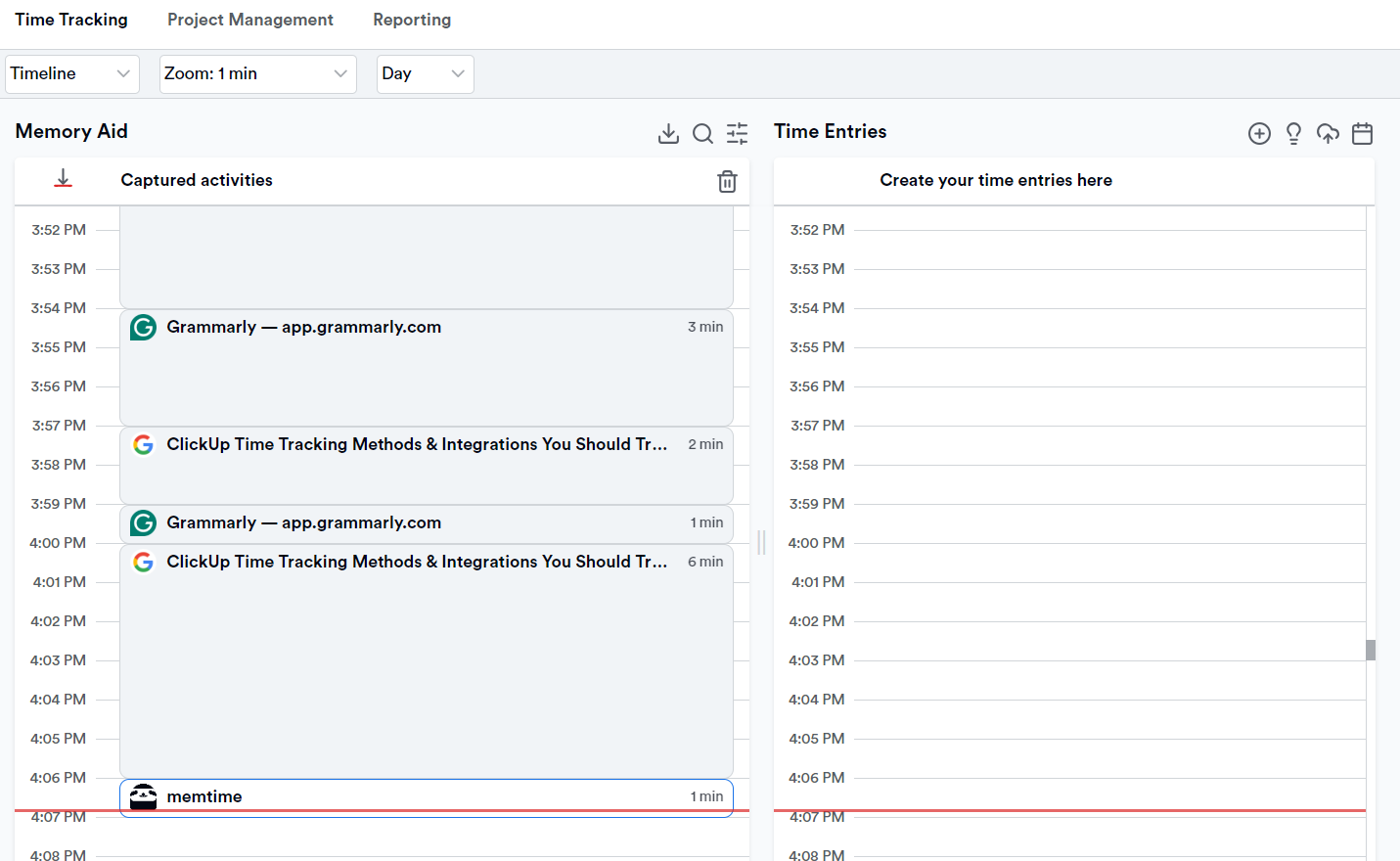 Memtime software interface