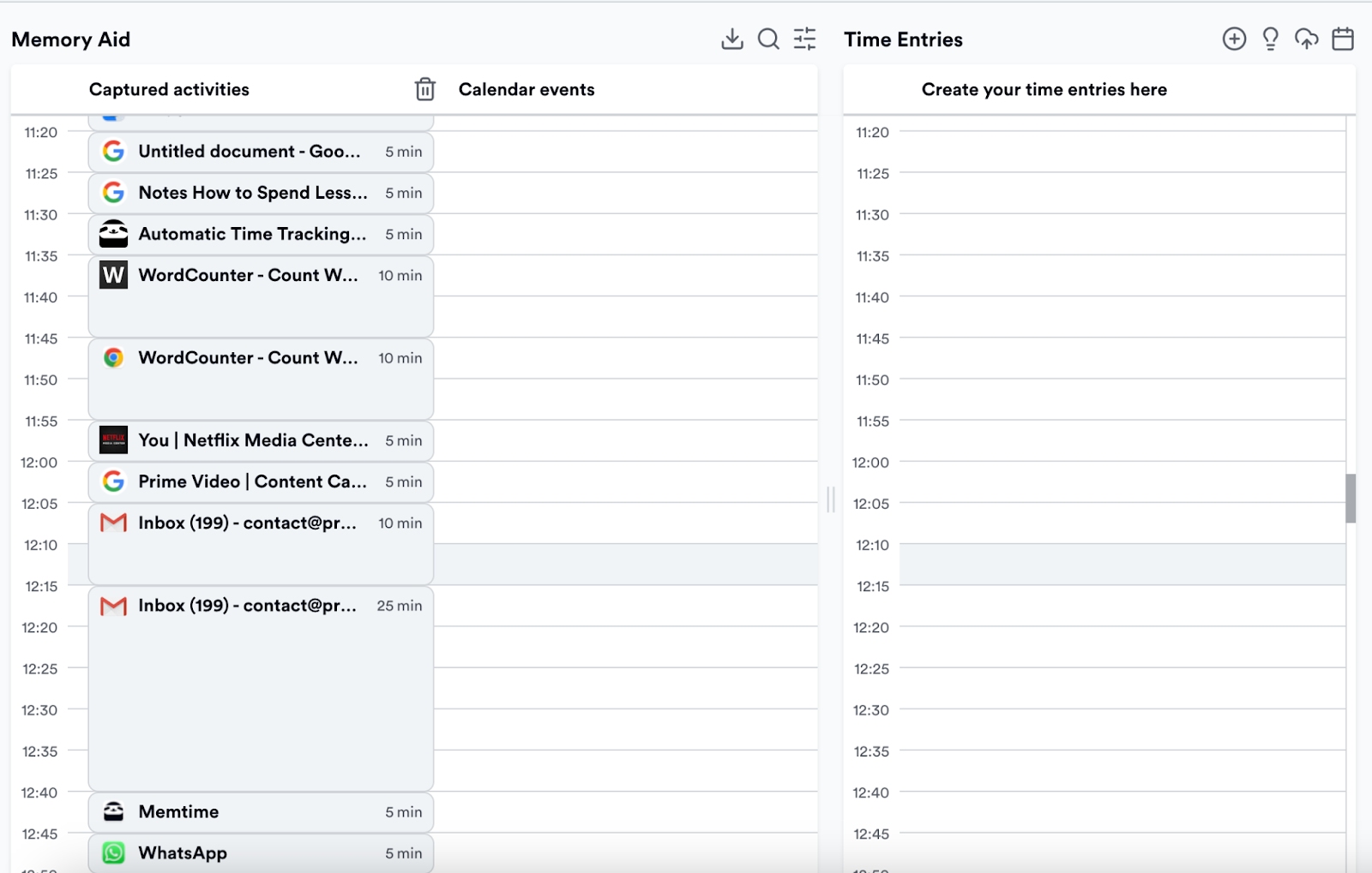 Memtime tracking email activity