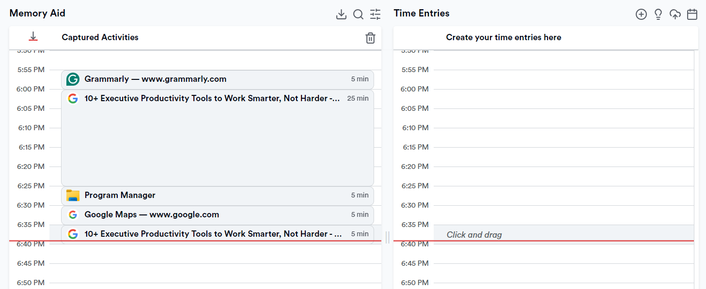 Memtime's Automatic Timeline