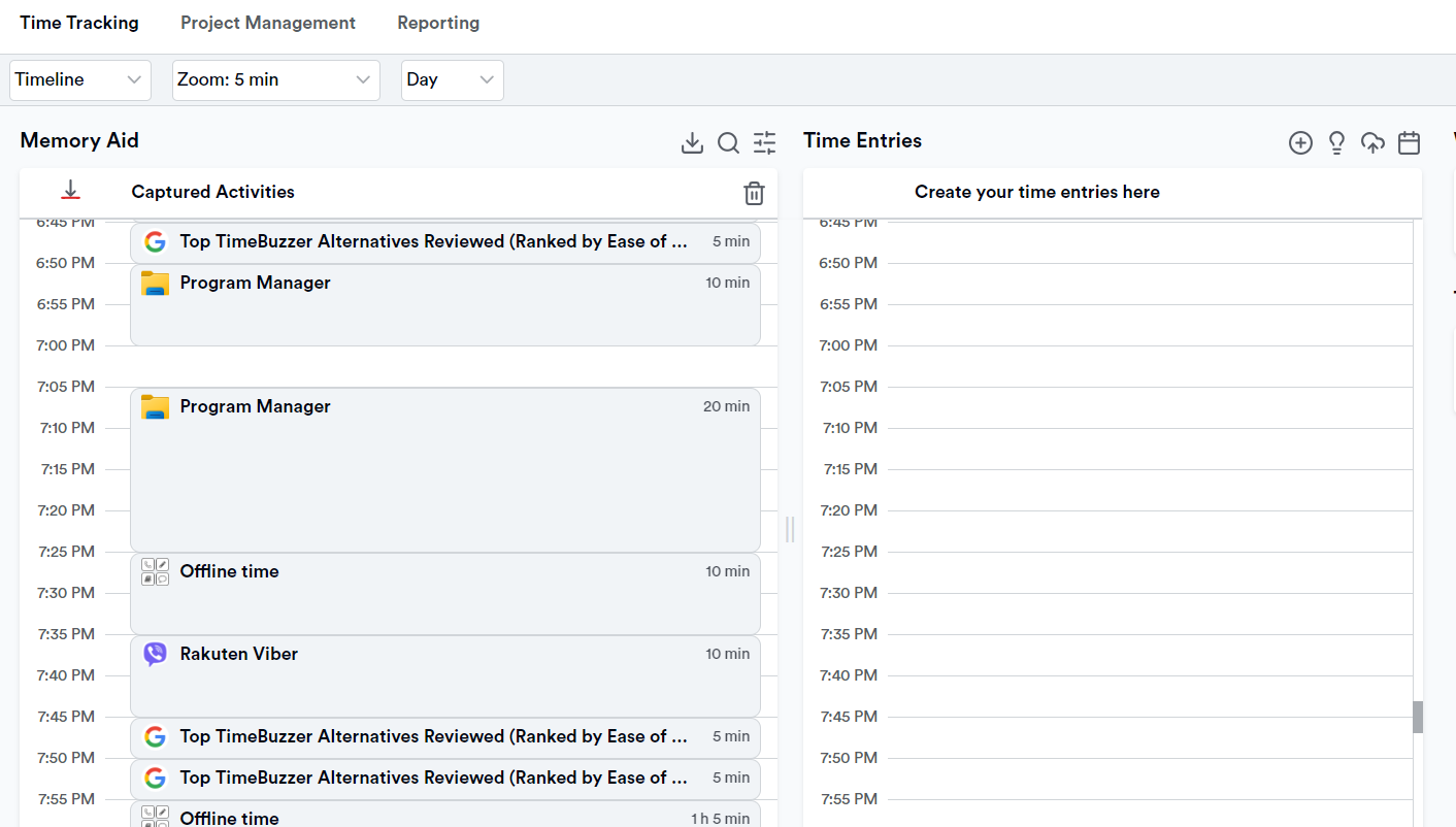 Memtime's automatic timeline - Memory Aid