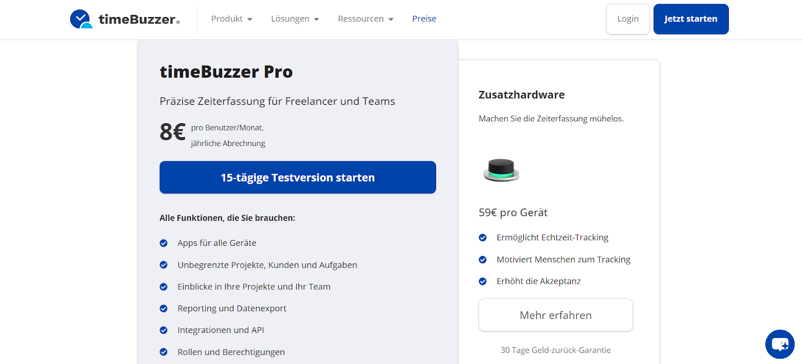 Kosten für timeBuzzer