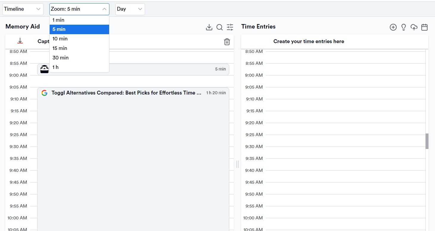 Memtime's timeline showing where time goes