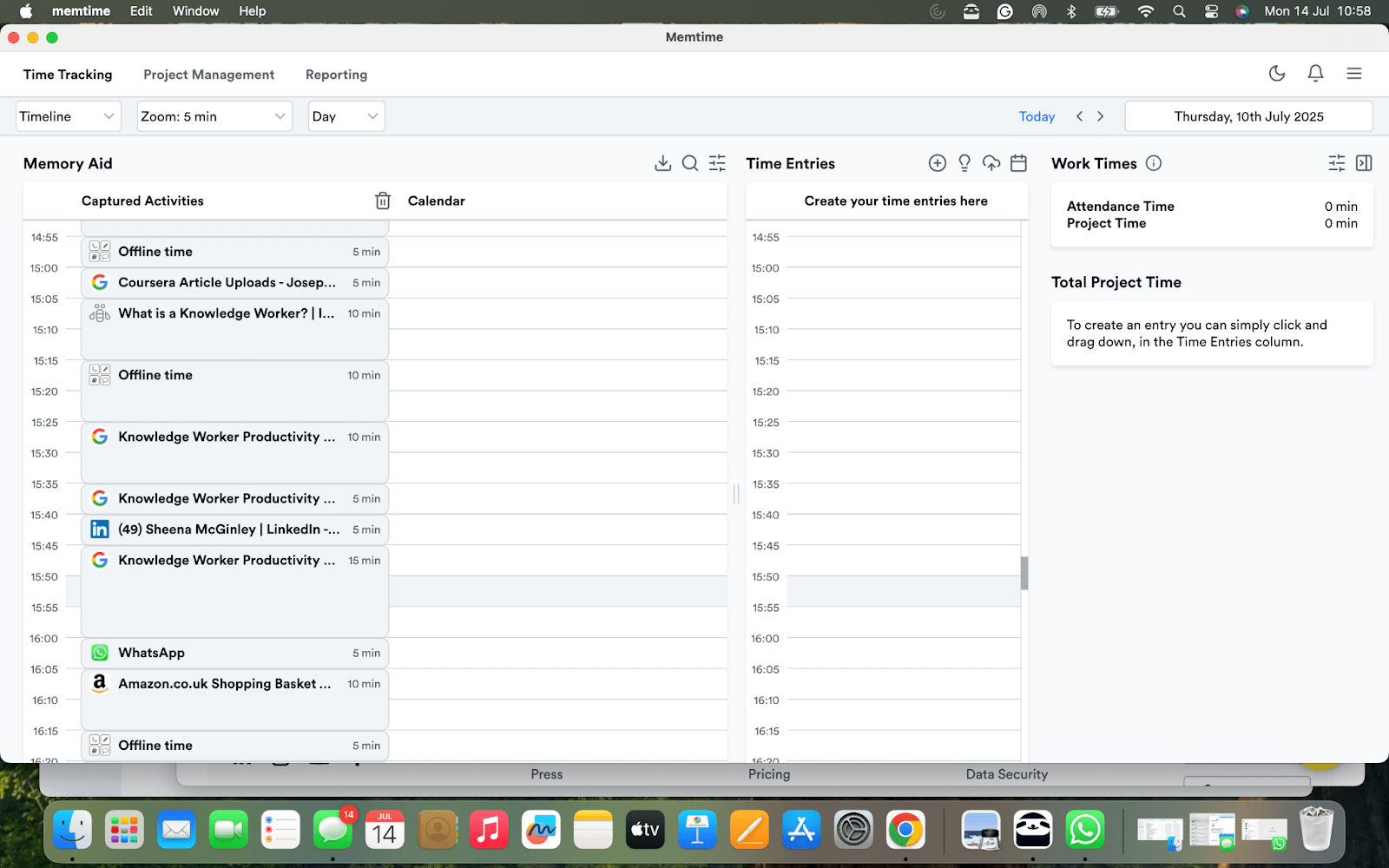Automatic timeline and Memory Aid of Memtime