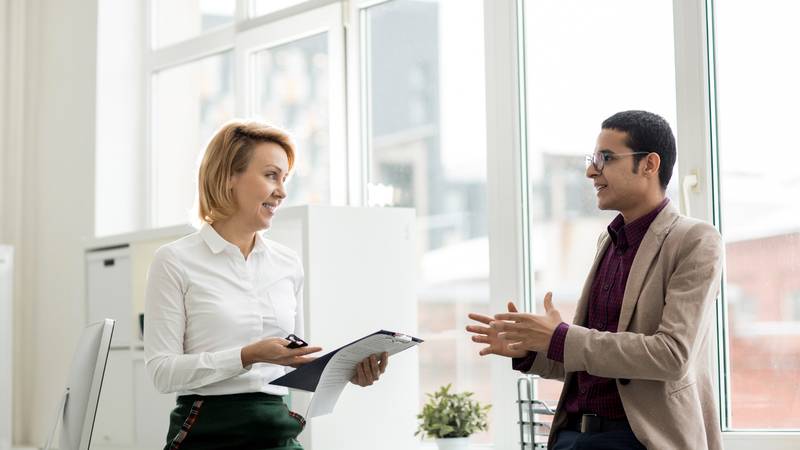 A manager providing clear direction to employees
