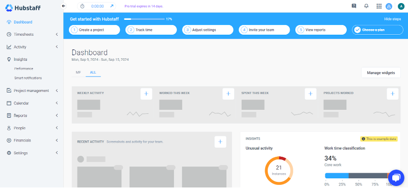 Hubstaff's interface