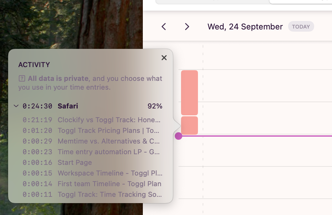 Limited activity tracking in Toggl track