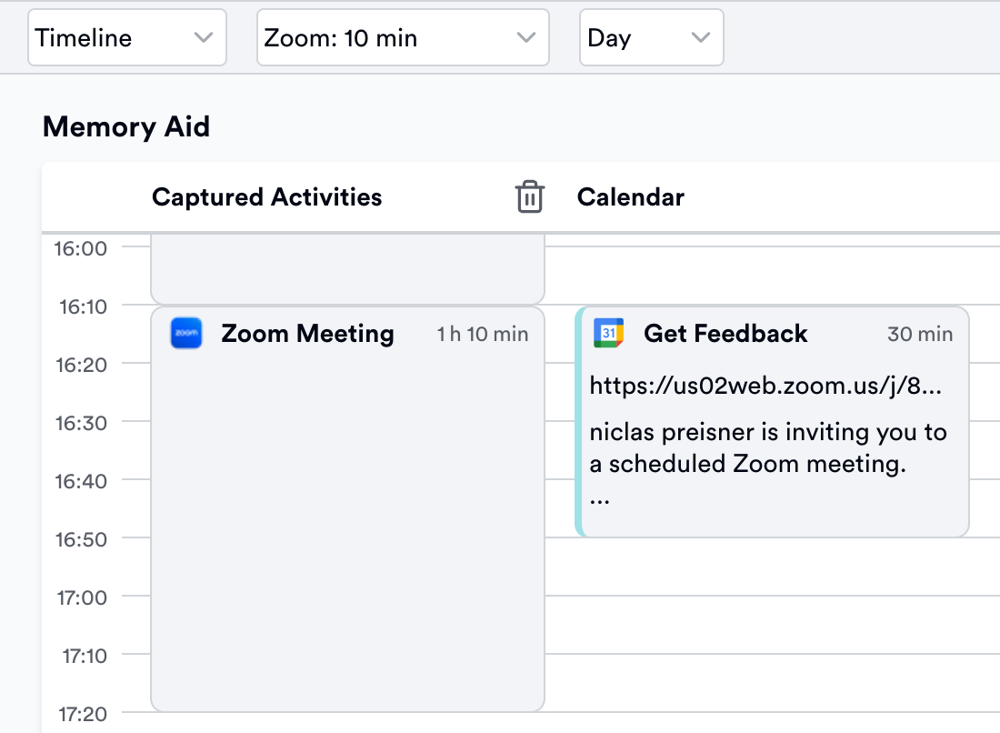 Automatic tracking of calendar events in Memtime