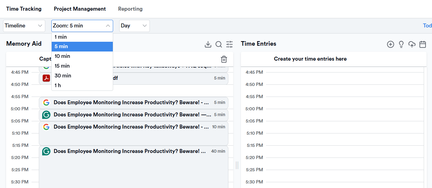 Memtime's automatic timeline - Memory Aid