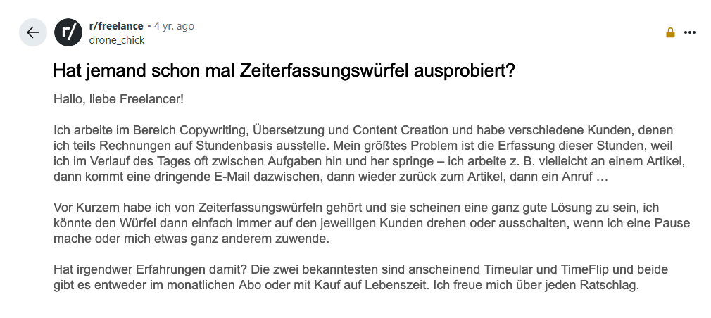 Ein Screenshot eines Reddit-Posts auf r/freelance