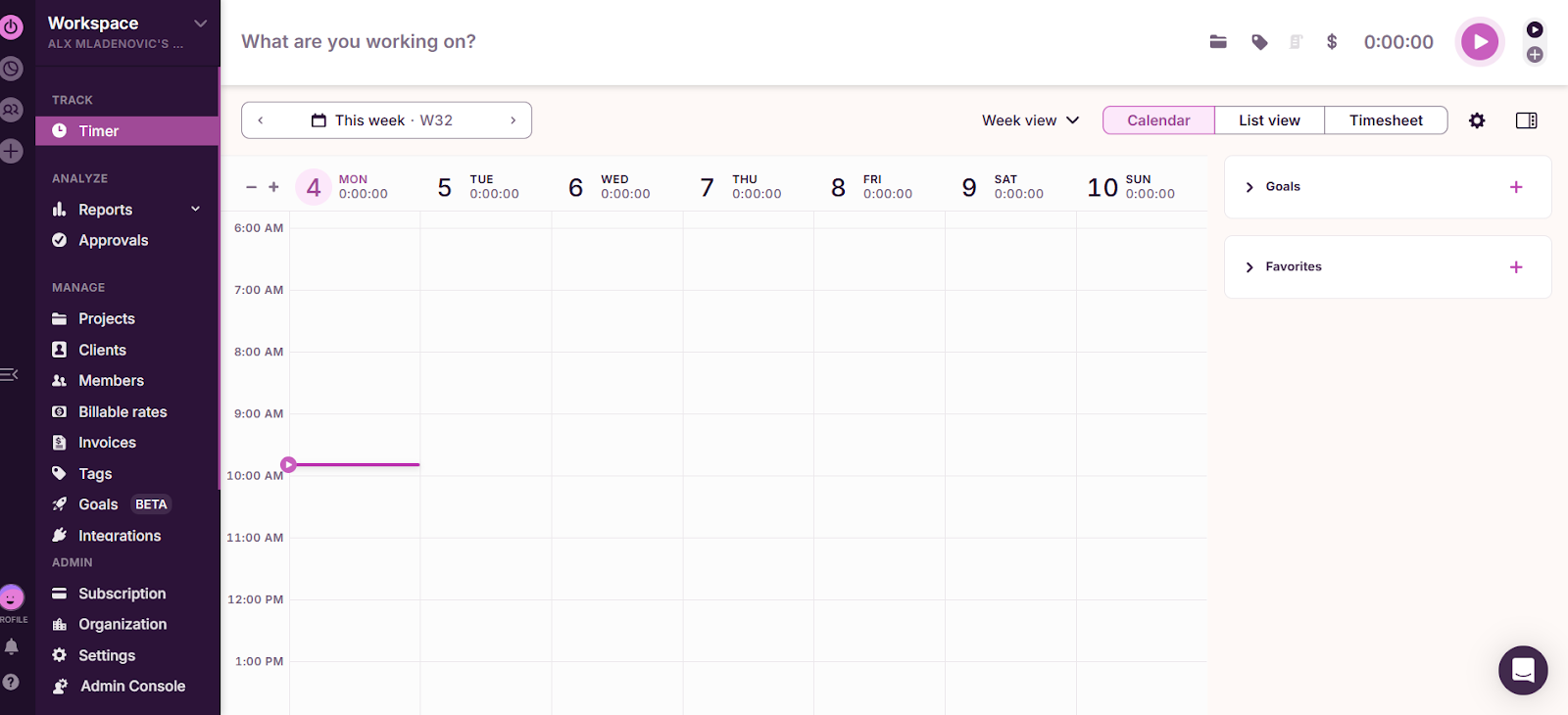 Toggl Track interface