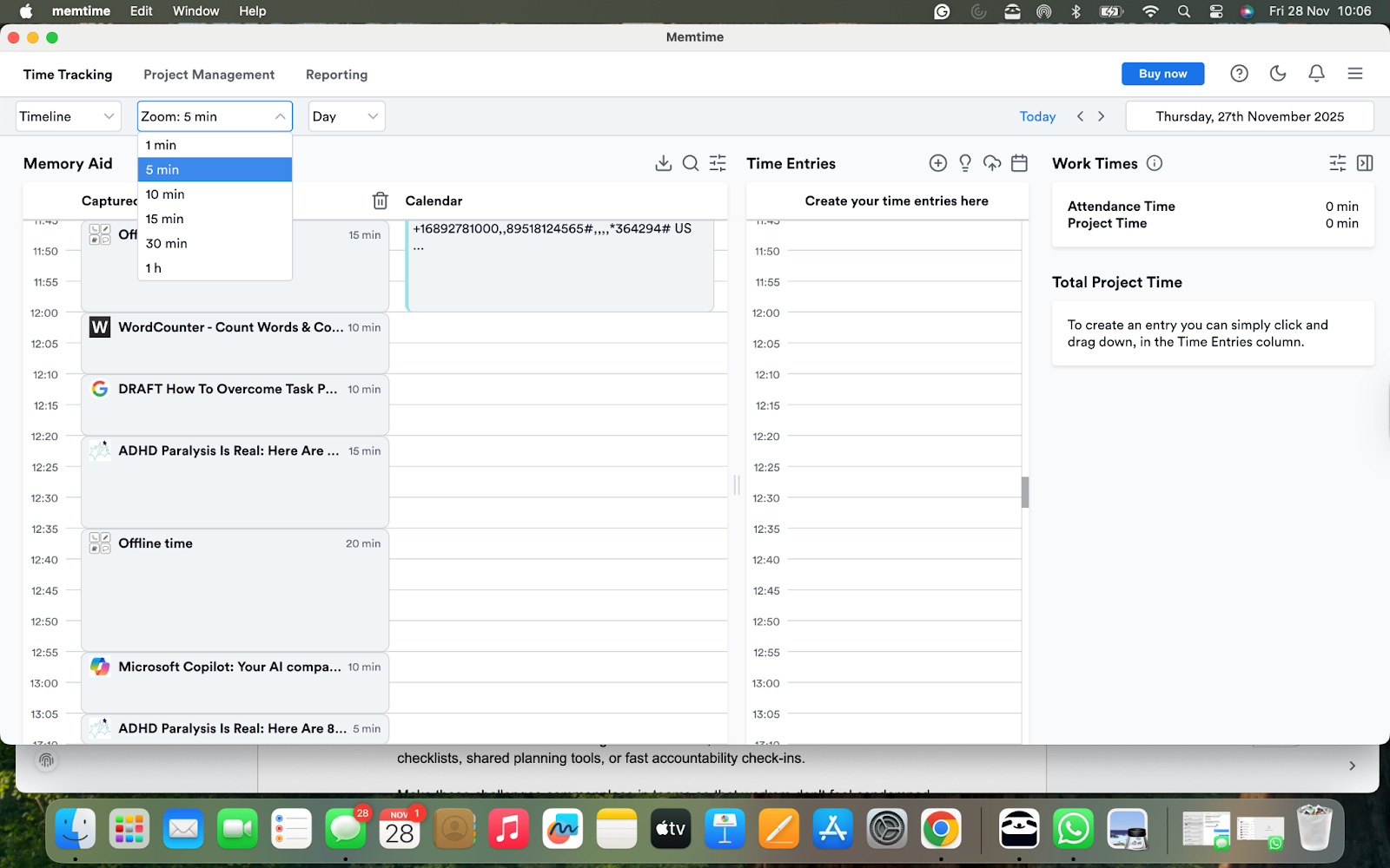 Automatic time tracking with Memtime