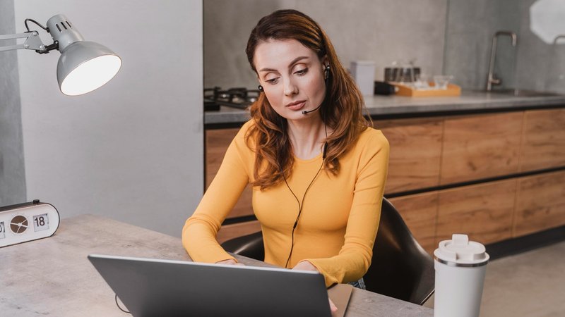 Work from home employee focused on her work