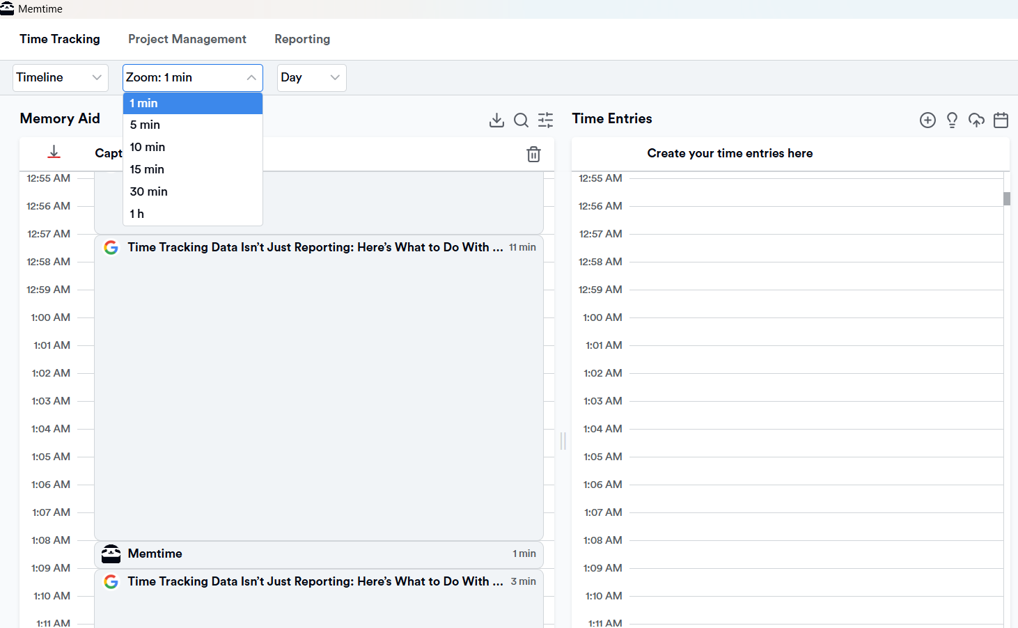 Memory Aid - Memtime's timeline