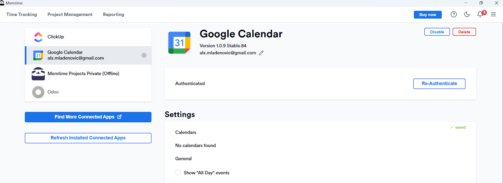 Syncing Calendar with Memtime