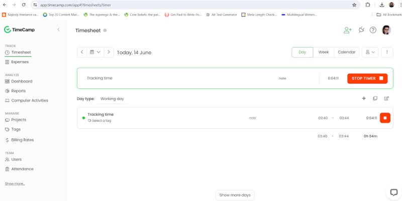 Tracking time in TimeCamp