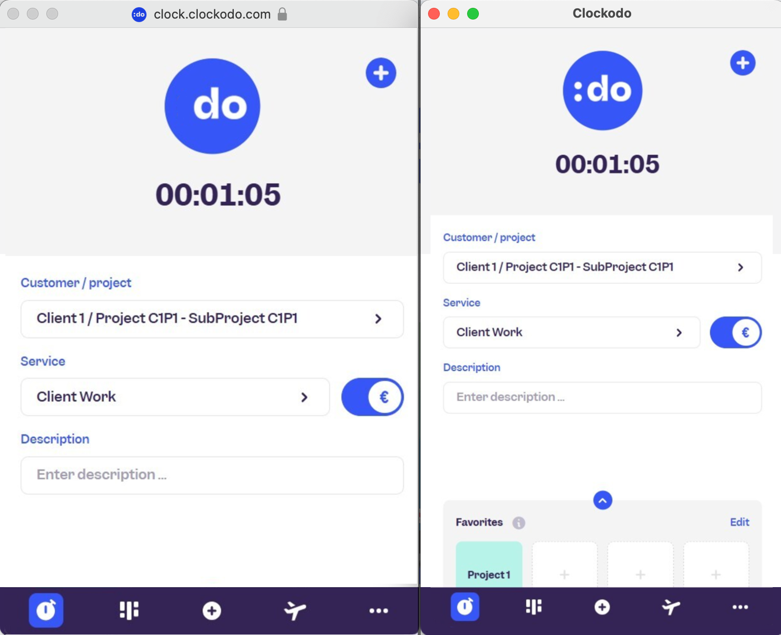 Clockodo desktop and web